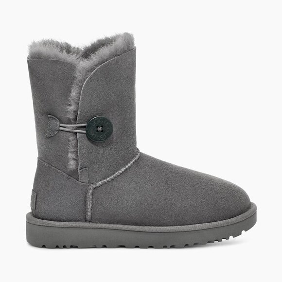 UGG Size 6 Bailey Button Gray Suede Shearling Boots - Picture 1 of 17